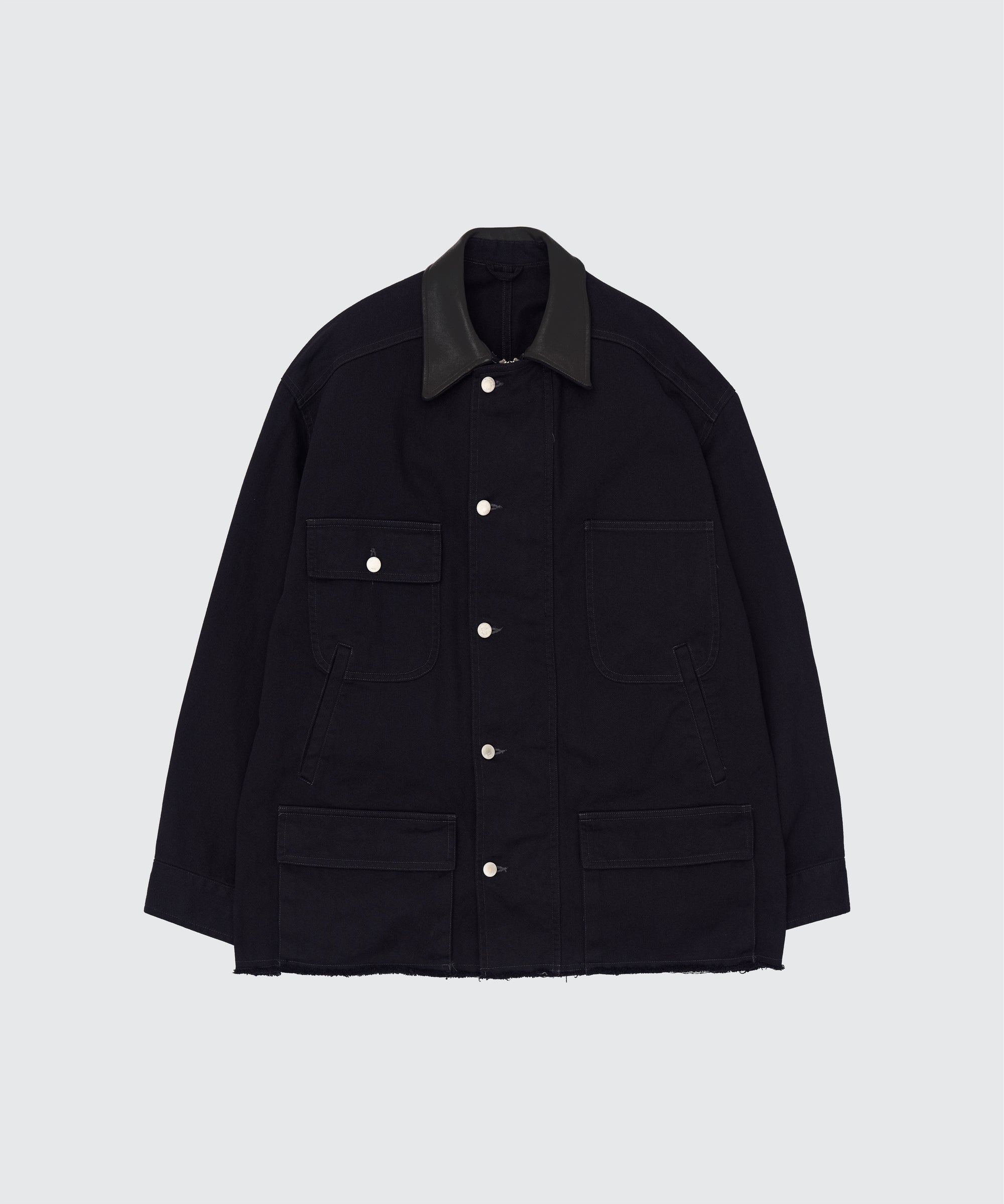 YOKE(ヨーク) 襟レザーカバーオール ブラック