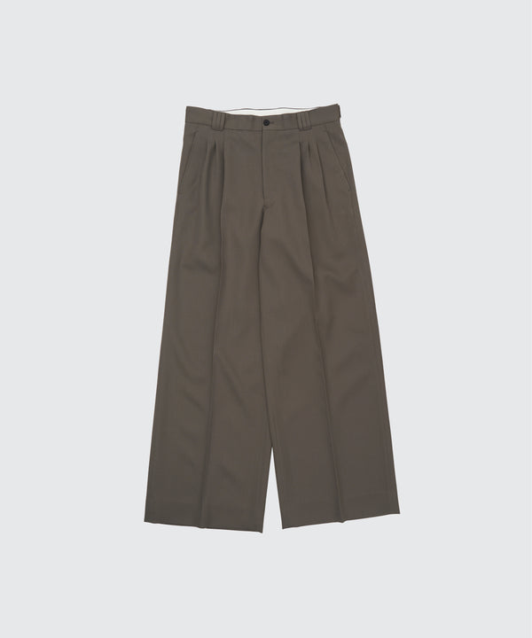 Wool Gabardine 3Pleated Wide-Leg Trousers