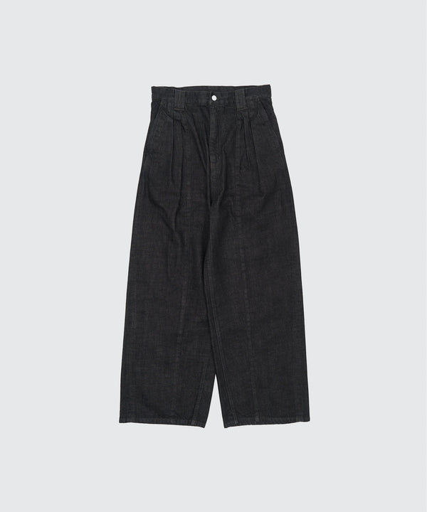 Denim 3Pleated Wide-Leg Trousers