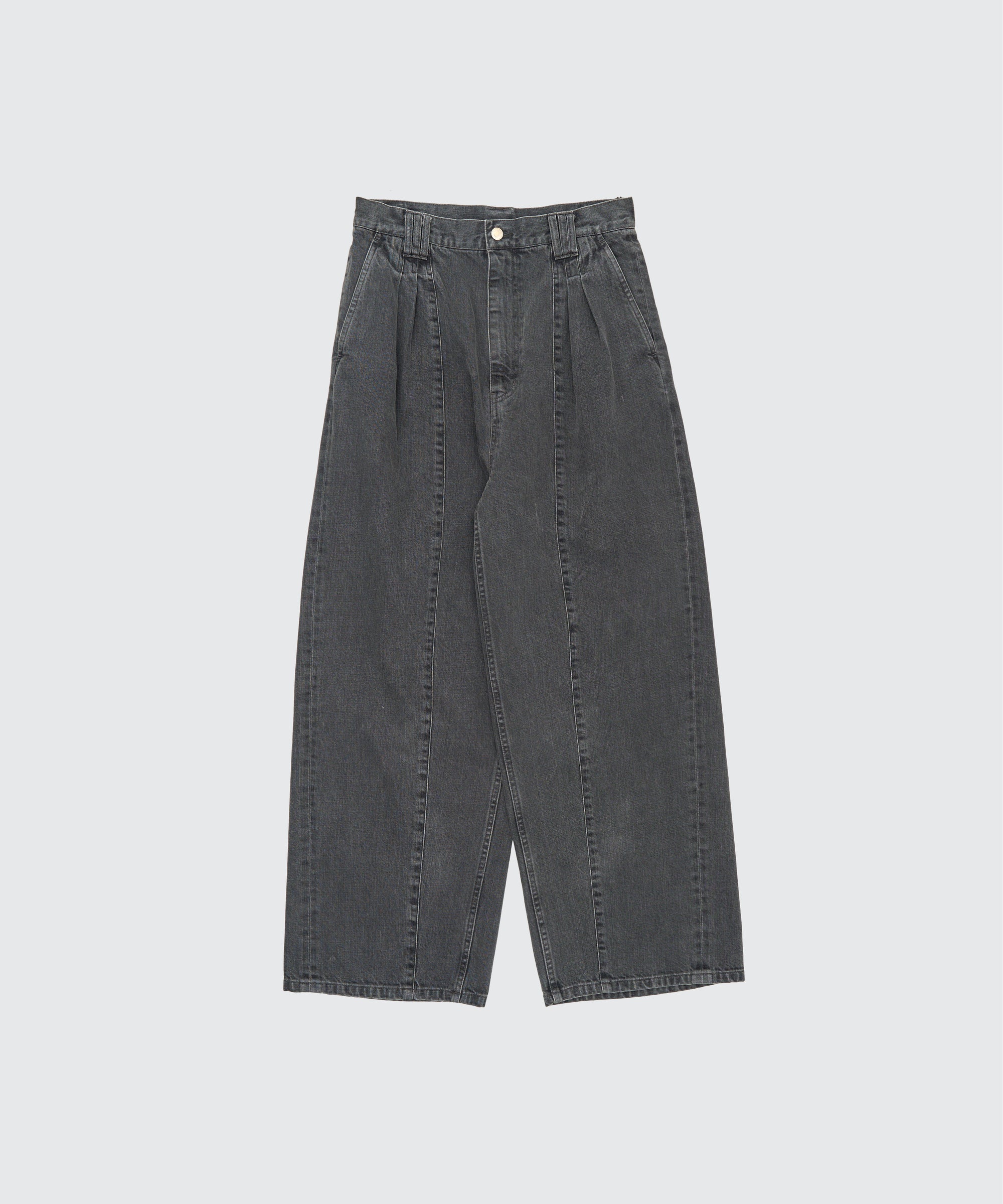 Vintaged Wash Denim 3Pleated Wide-Leg Trousers