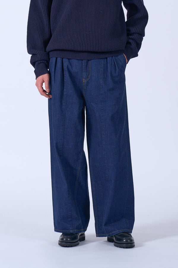 Denim 3Pleated Wide-Leg Trousers