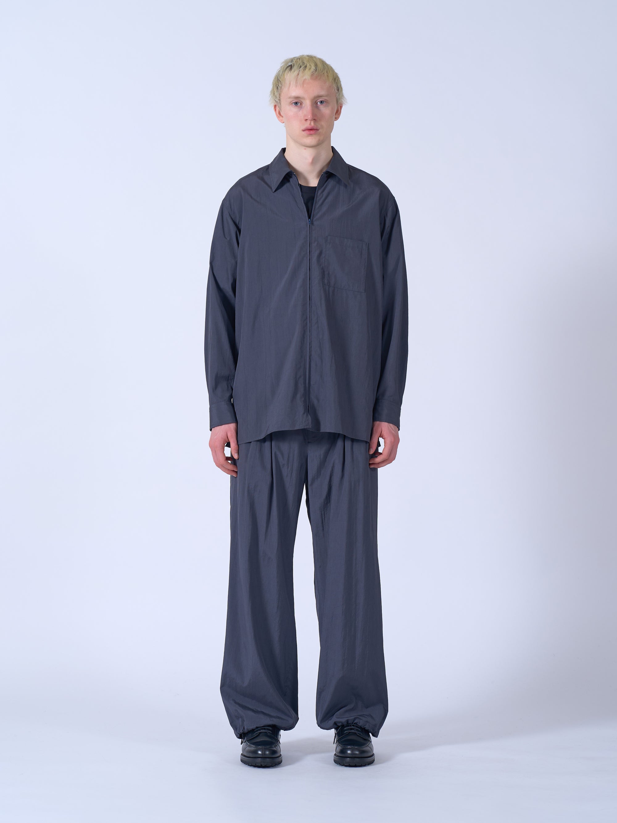 Silk Nylon 3Pleated Wide-Leg Easy Pants
