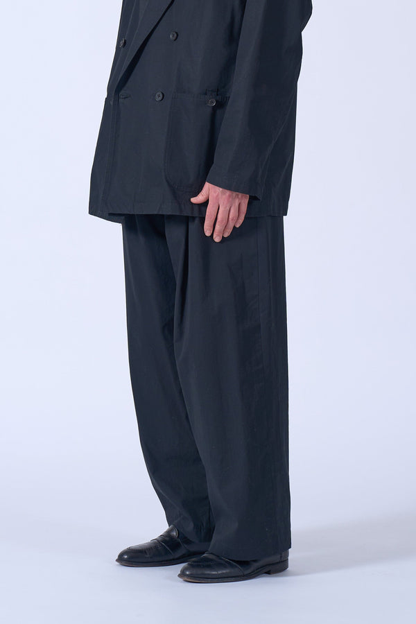 Cotton Gabardine 3Pleated Wide-Leg Trousers