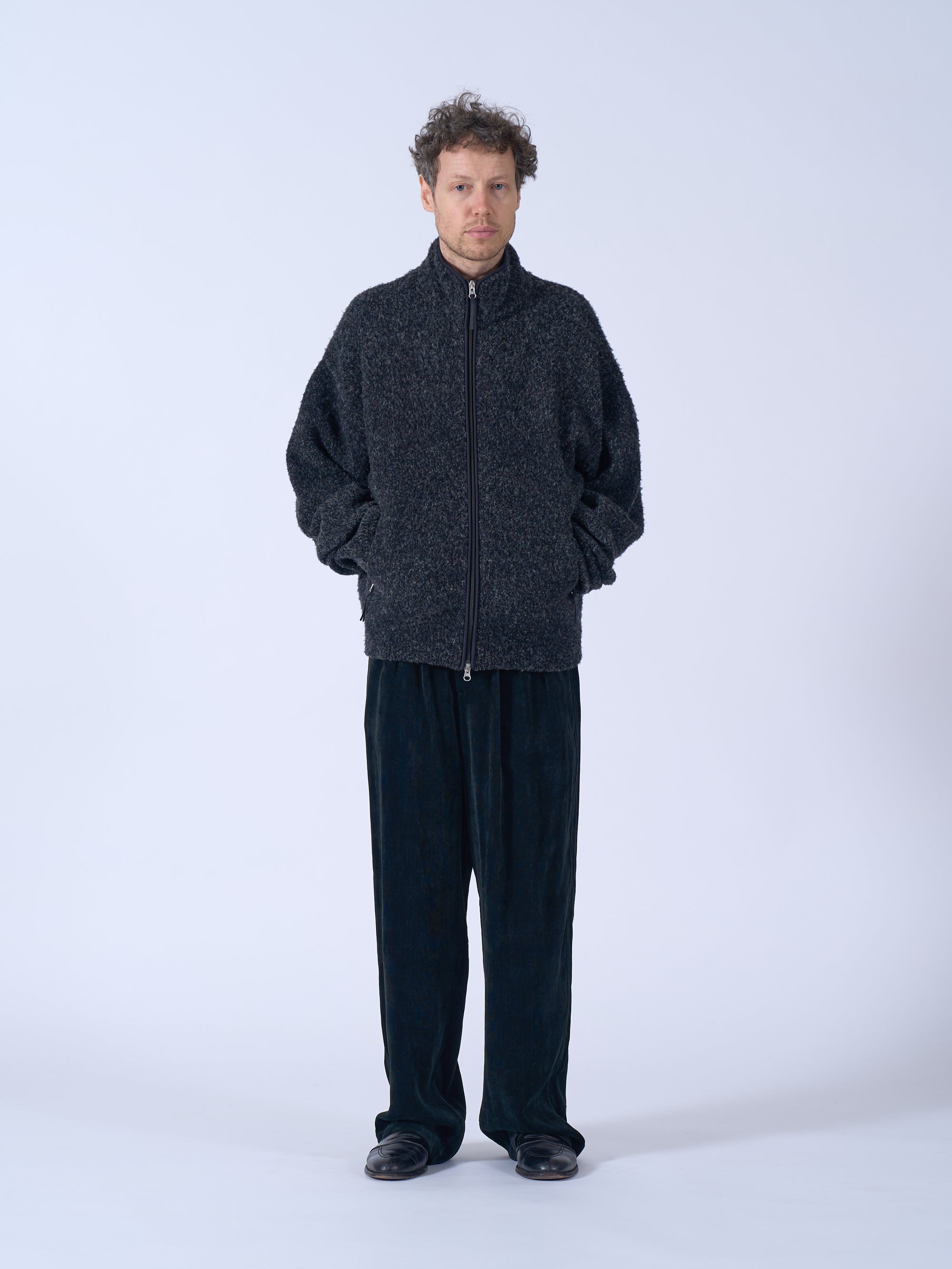 Wool Boucle Knit Zip Jacket