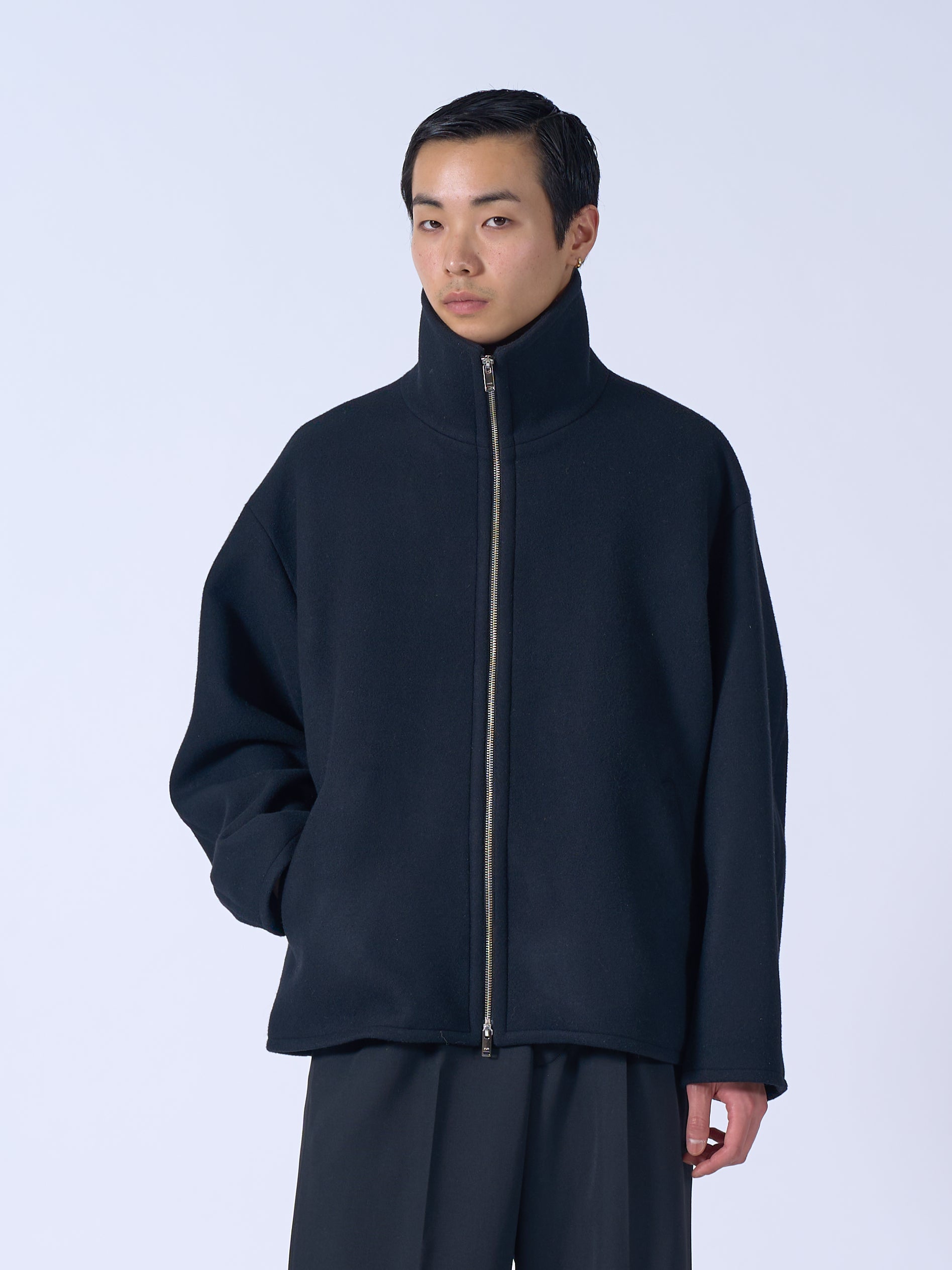 Wool Melton Stand Collar Zip Blouson