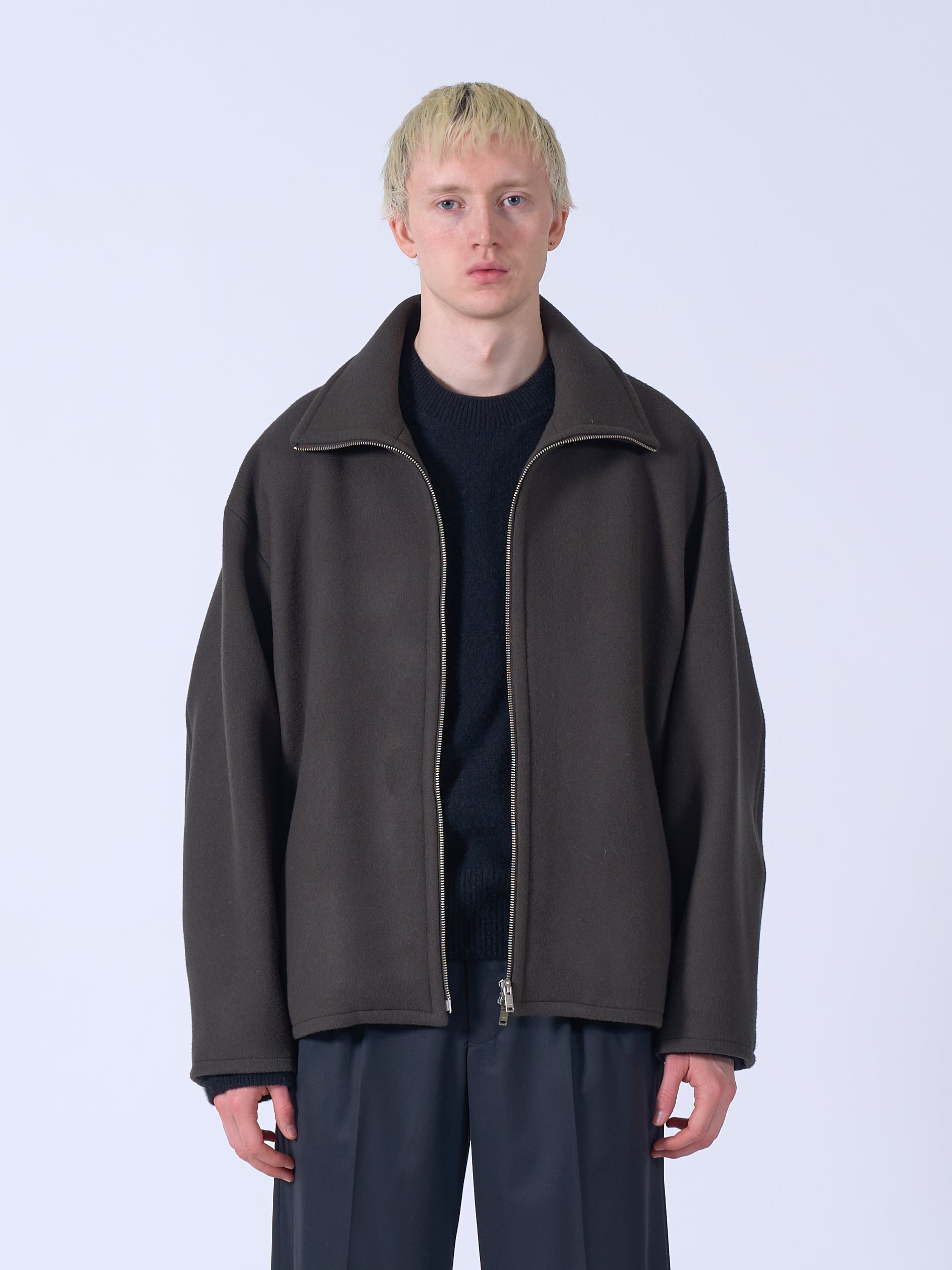Wool Melton Stand Collar Zip Blouson