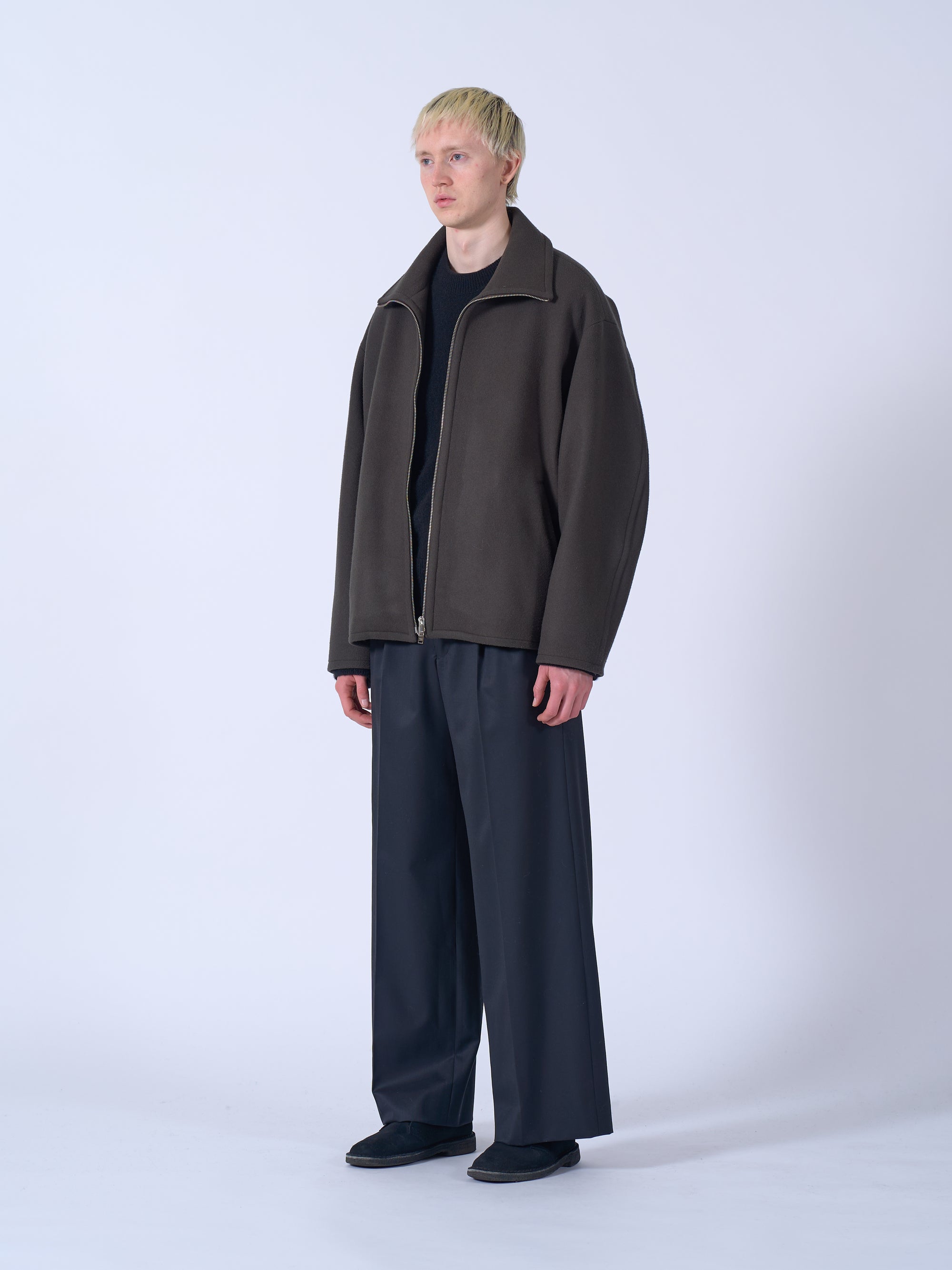 Wool Melton Stand Collar Zip Blouson