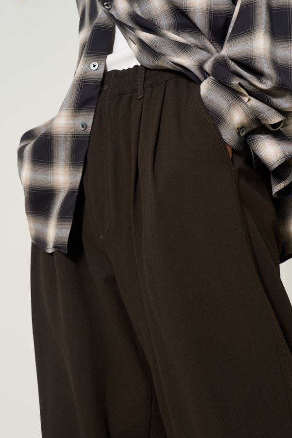 Exclusive Wool Back Satin Kersey 2pleated Easy Wide Trousers