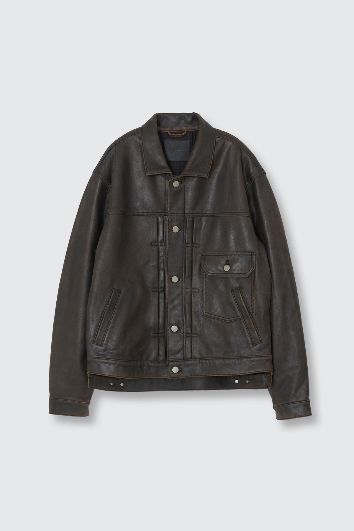 x ELIMINATER Cracked Leather Docking Trucker Jacket