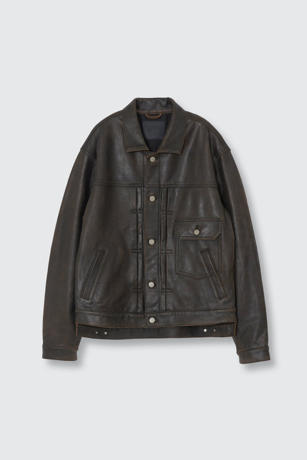 x ELIMINATER Cracked Leather Docking Trucker Jacket