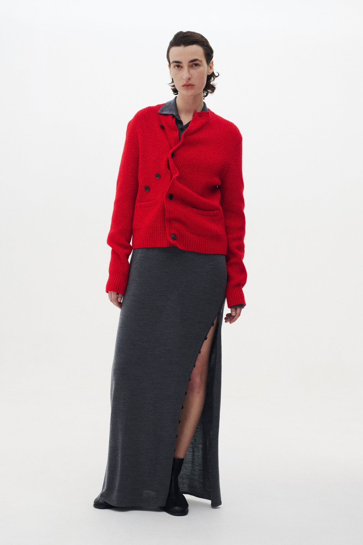 Lambs Wool Sculptural Wired Crew Neck Cardigan