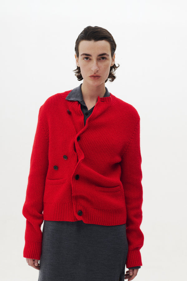 Lambs Wool Sculptural Wired Crew Neck Cardigan