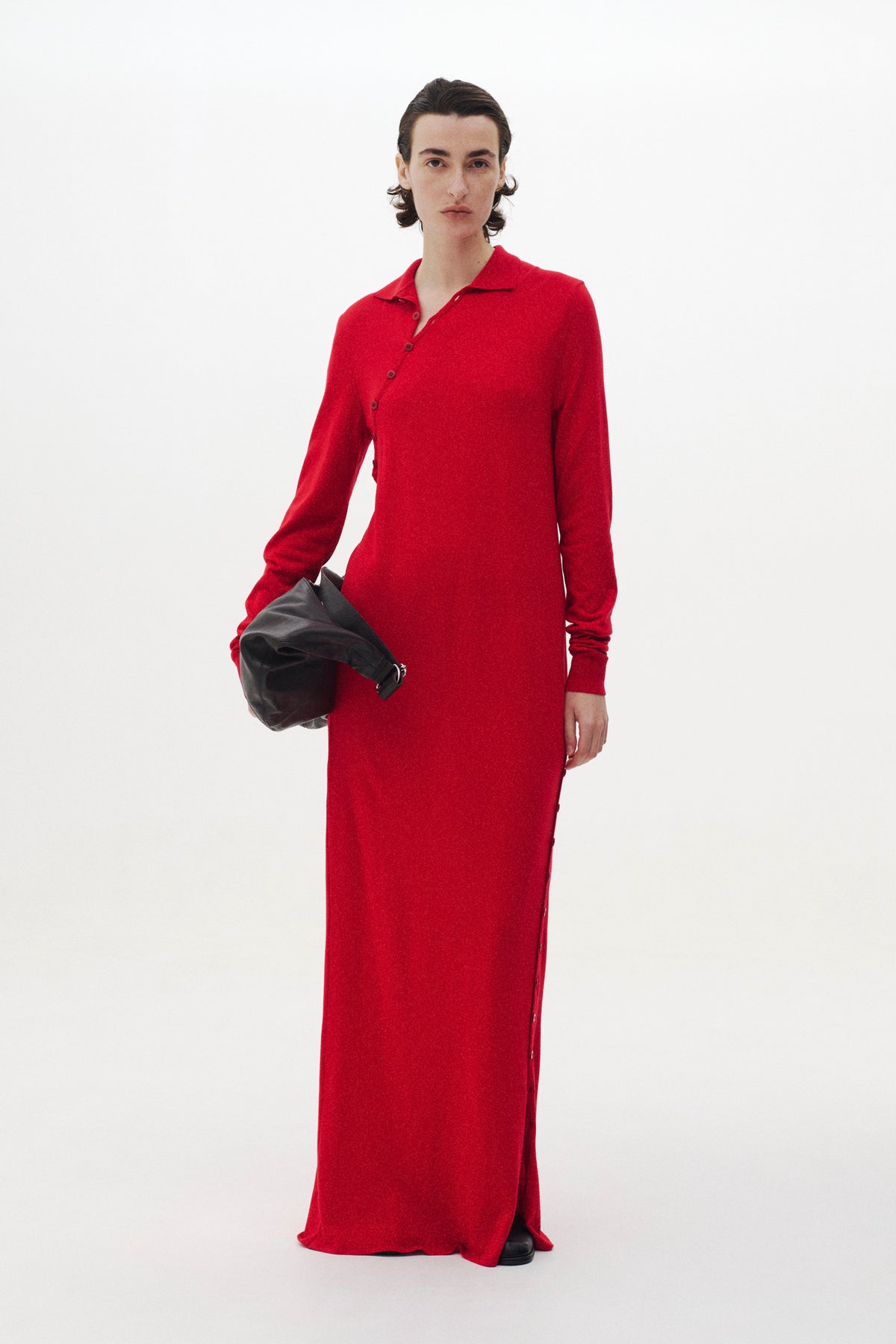 Super120's Wool Button Line Knit Dress