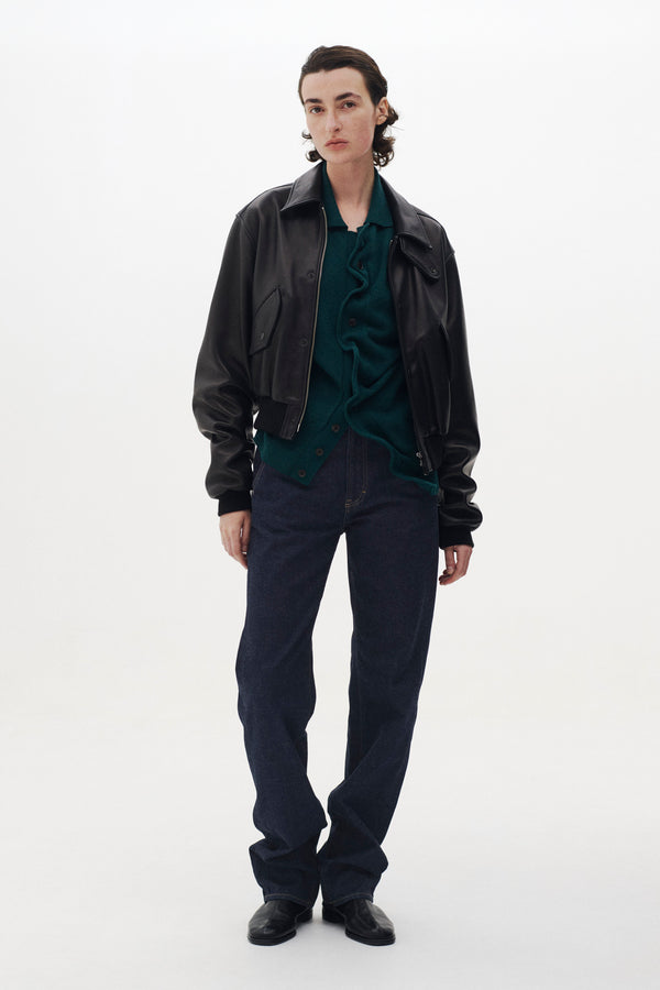 Lamb Leather Bomber Short Jacket