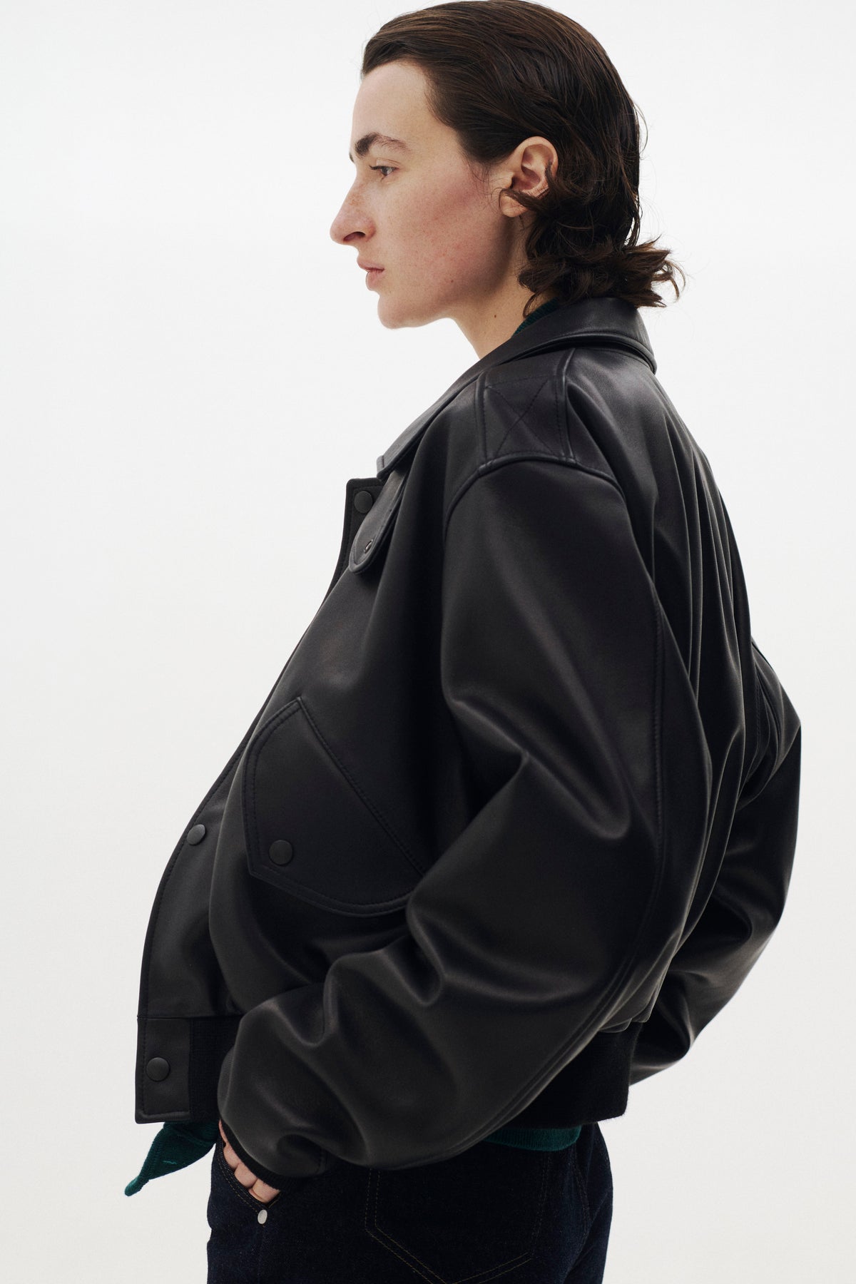 Lamb Leather Bomber Short Jacket