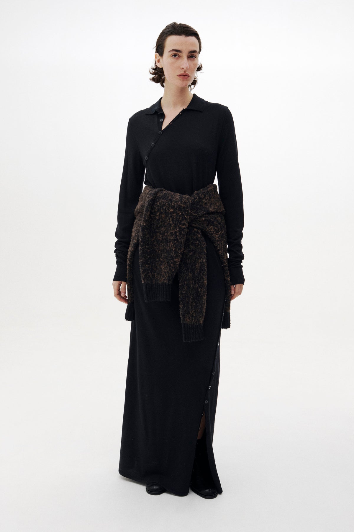 Super120's Wool Button Line Knit Dress