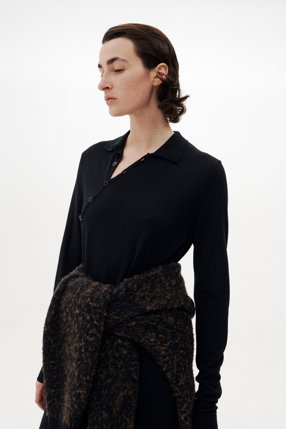 Super120's Wool Button Line Knit Dress