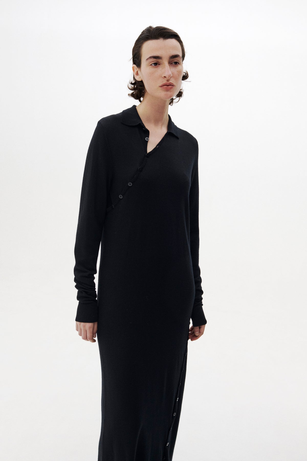 Super120's Wool Button Line Knit Dress