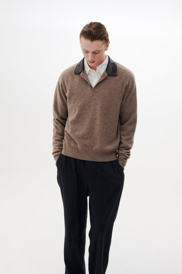 Extra Super Fine Wool Leather-Trimmed Skipper Sweater