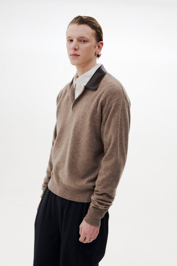 Extra Super Fine Wool Leather-Trimmed Skipper Sweater