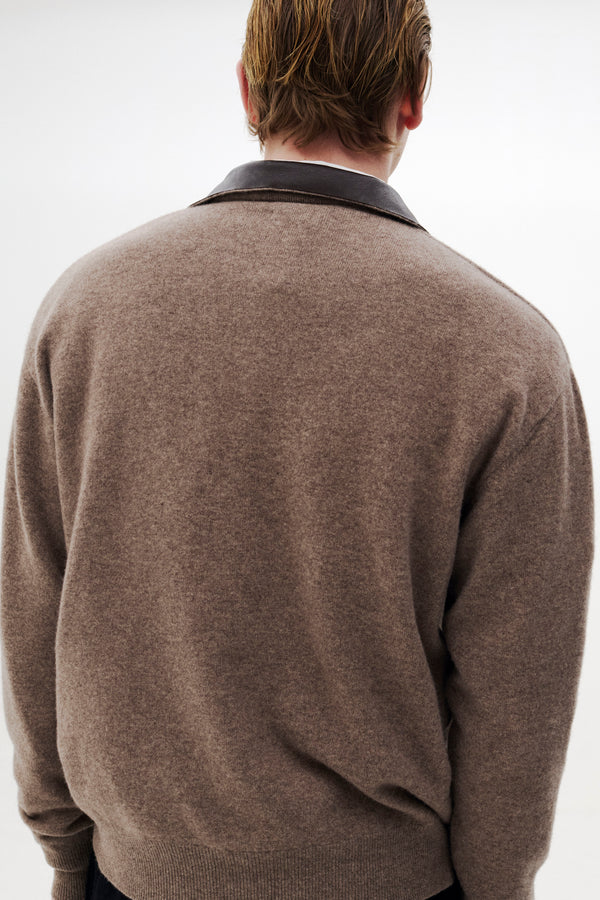 Extra Super Fine Wool Leather-Trimmed Skipper Sweater