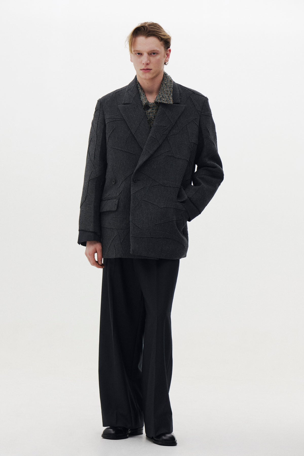 Needlepunched Wool Tweed Double Breasted Jacket