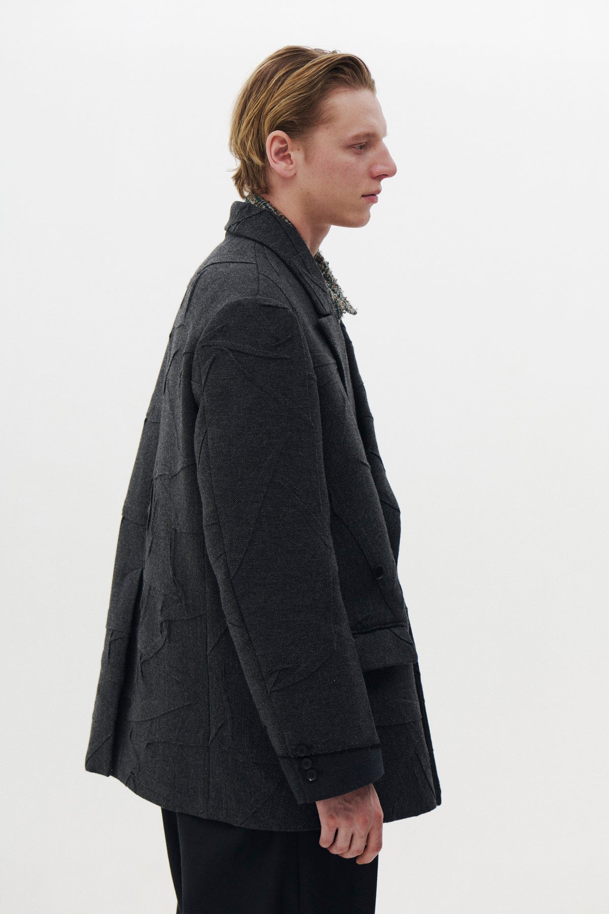 Needlepunched Wool Tweed Double Breasted Jacket