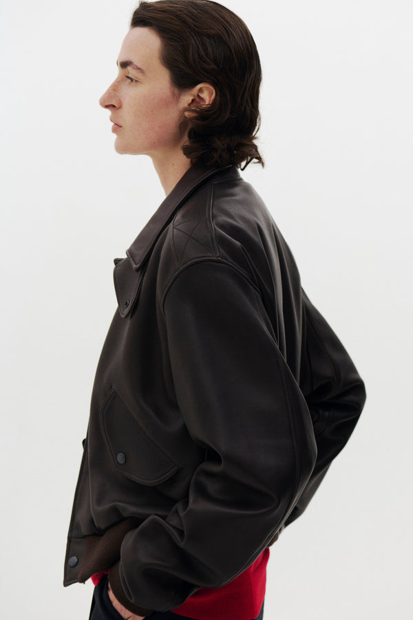 Lamb Leather Bomber Short Jacket