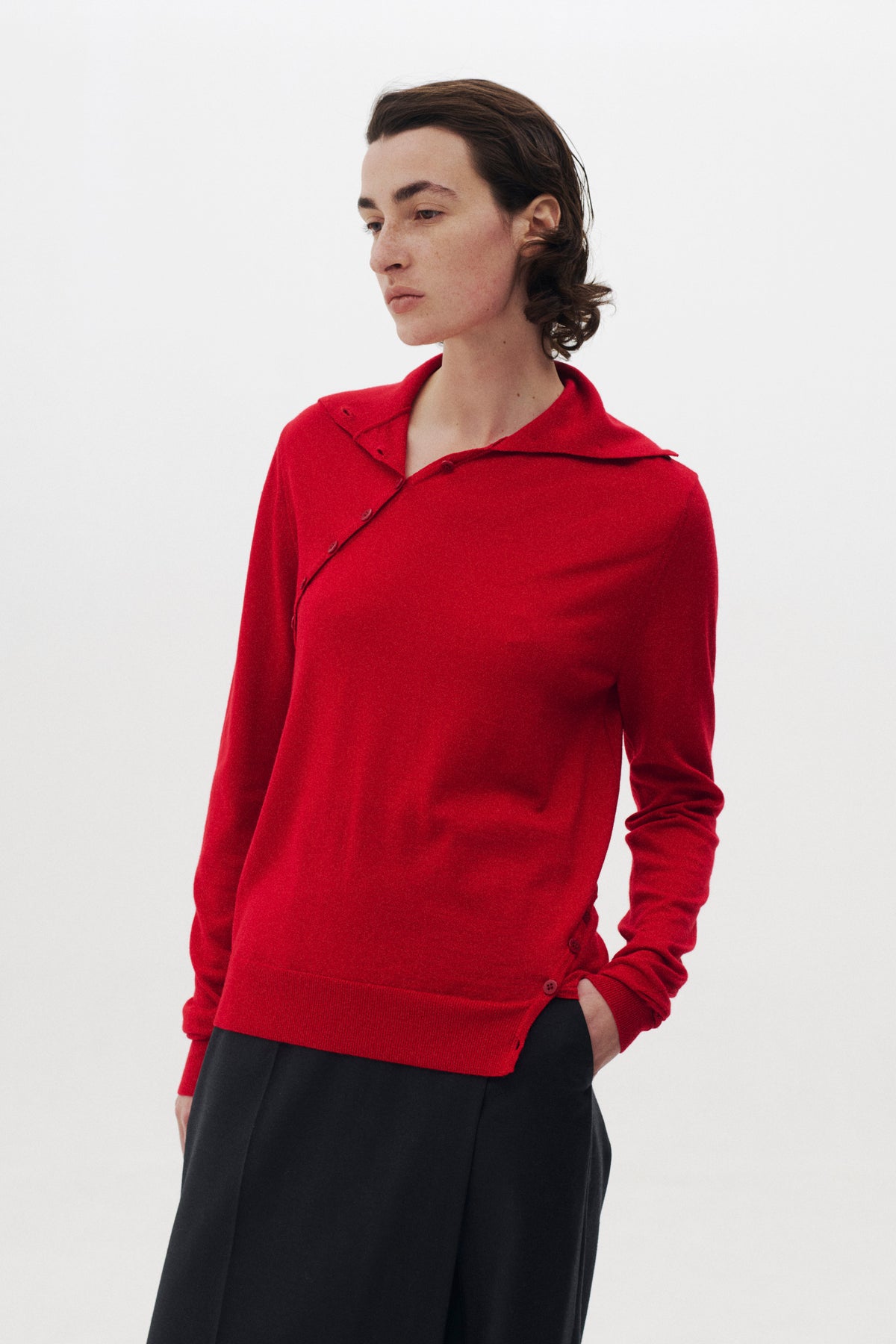 Super120's Wool Button Line Knit Top
