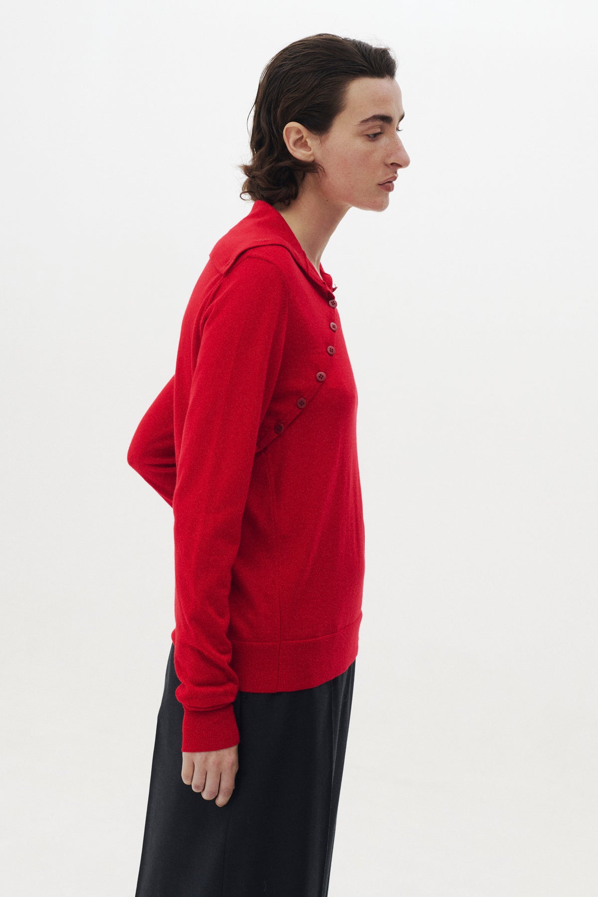 Super120's Wool Button Line Knit Top