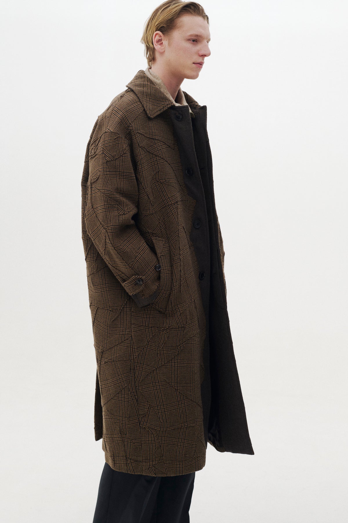 Needlepunched Wool Tweed Balmacaan Coat