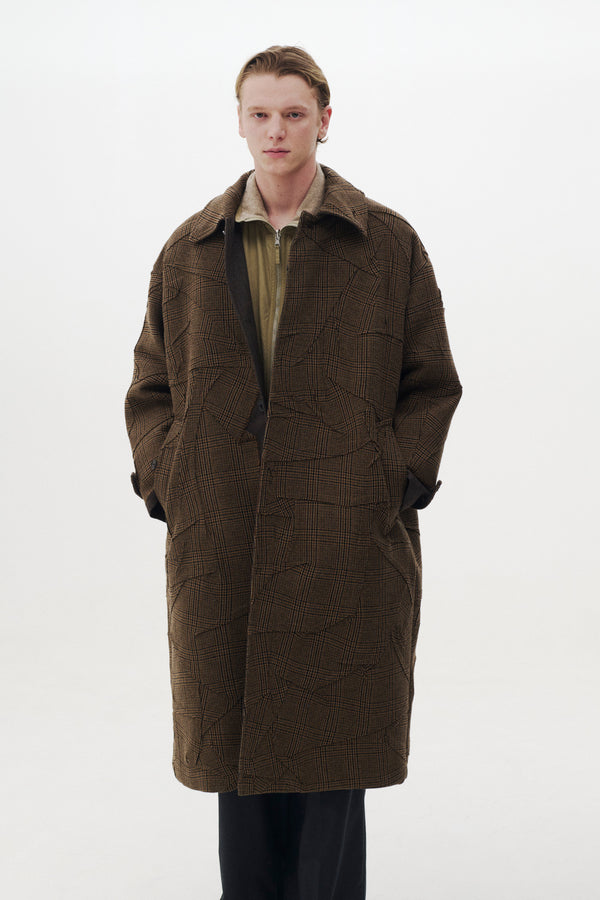 Needlepunched Wool Tweed Balmacaan Coat