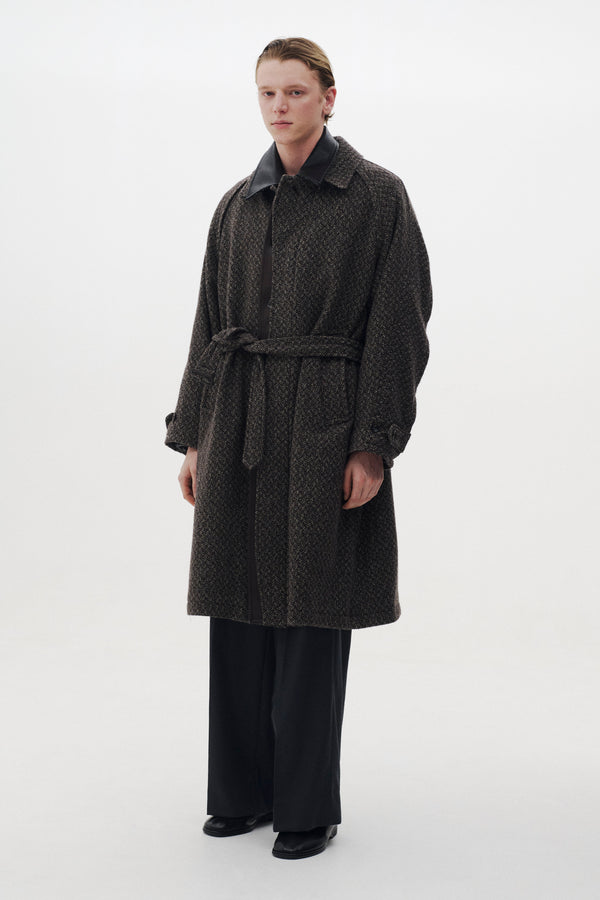 Herringbone Wool Tweed Balmacaan Overcoat