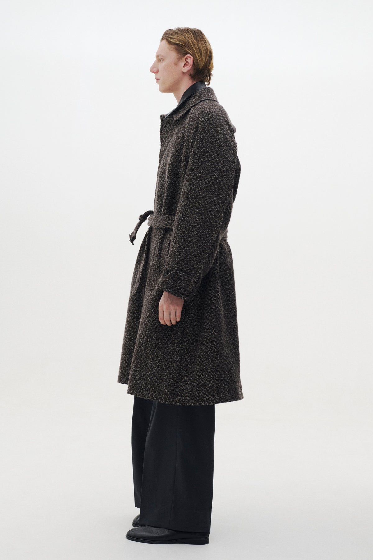 Herringbone Wool Tweed Balmacaan Overcoat