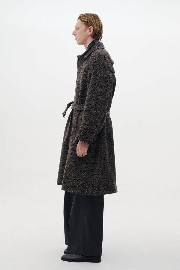 Herringbone Wool Tweed Balmacaan Overcoat