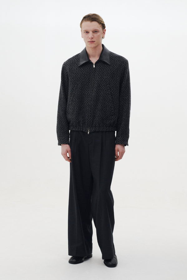Herringbone Wool Tweed Zip Blouson