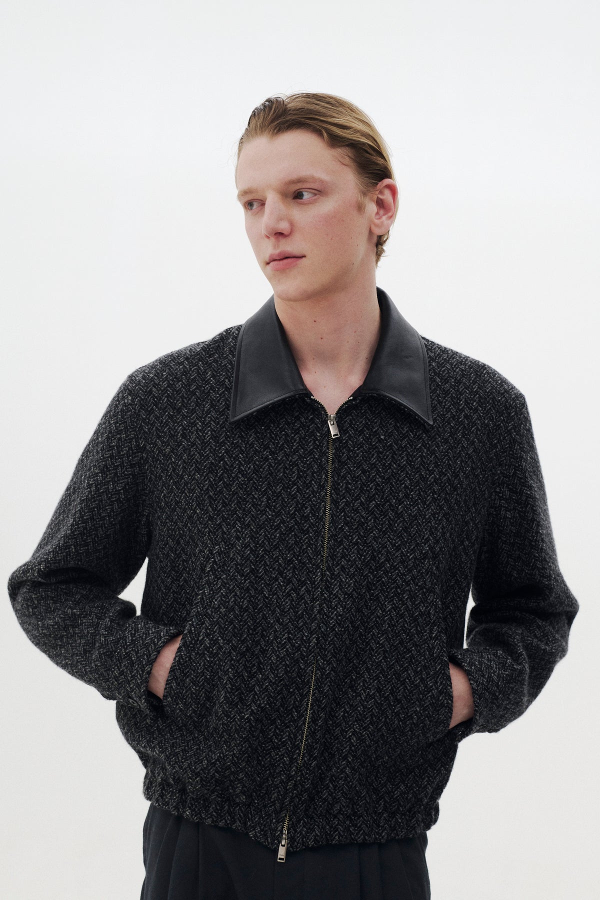 Herringbone Wool Tweed Zip Blouson