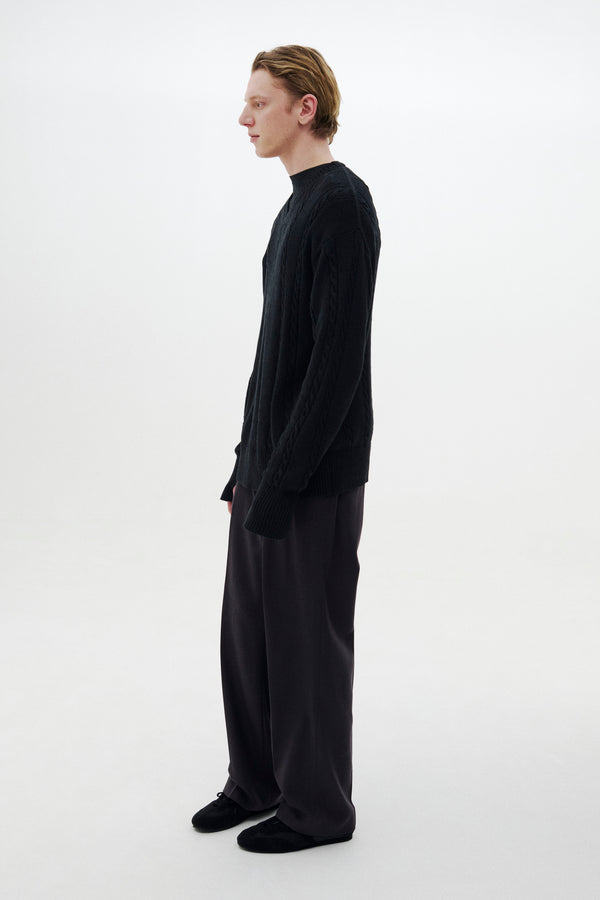 Fluid Cable-Knit V-neck Sweater