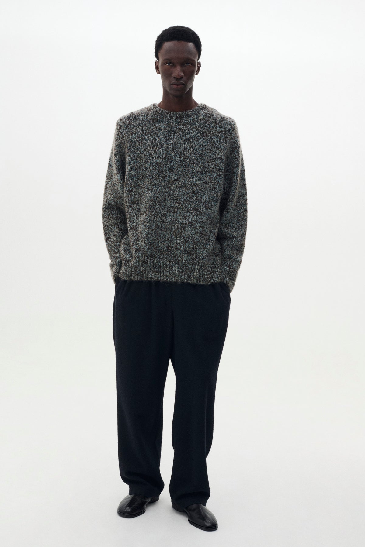 Wool Mohair Blend Mottle yarn Triple Marl Crewneck Sweater