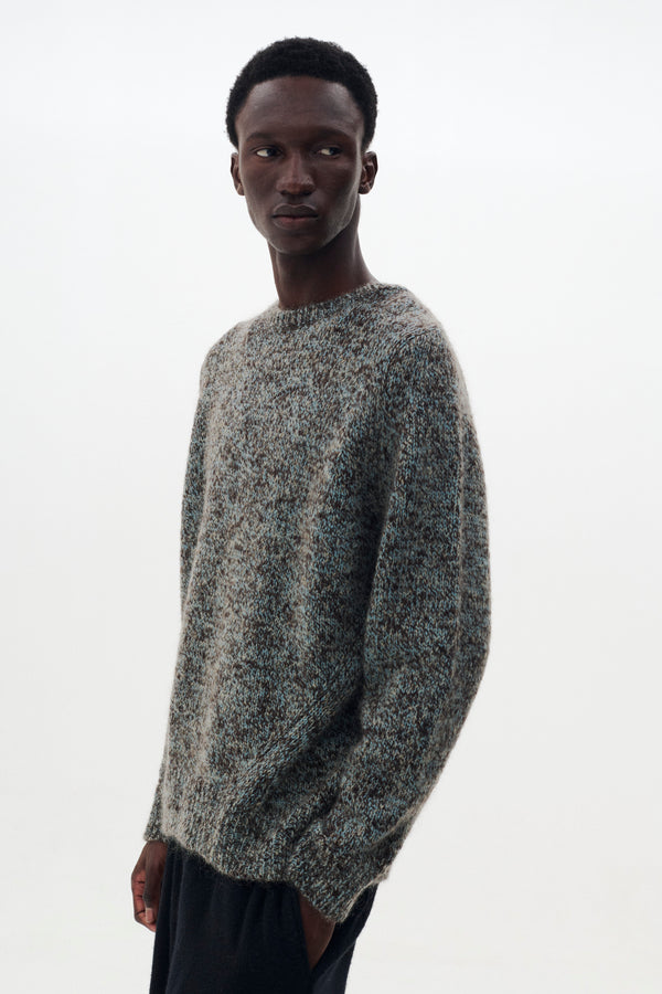 Wool Mohair Blend Mottle yarn Triple Marl Crewneck Sweater