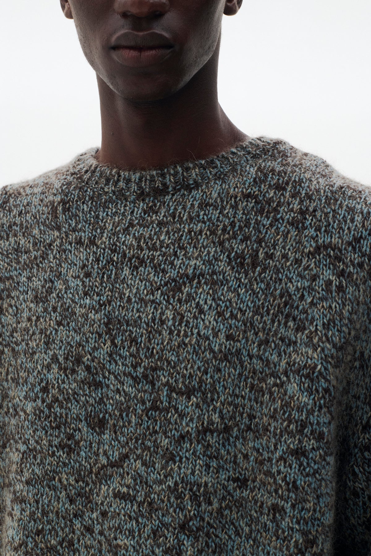 Wool Mohair Blend Mottle yarn Triple Marl Crewneck Sweater