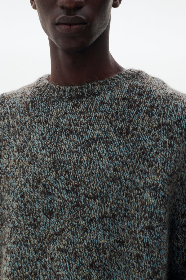 Wool Mohair Blend Mottle yarn Triple Marl Crewneck Sweater