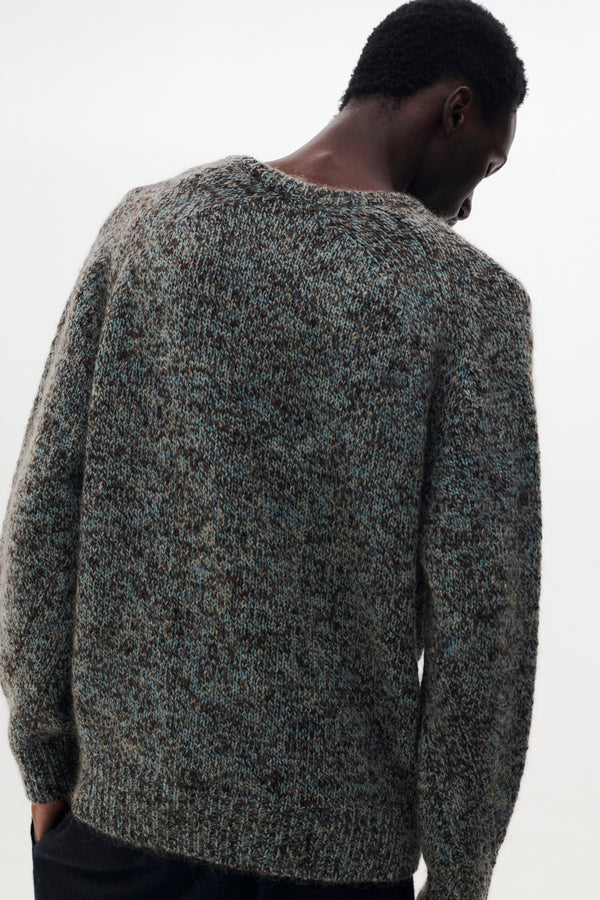 Wool Mohair Blend Mottle yarn Triple Marl Crewneck Sweater