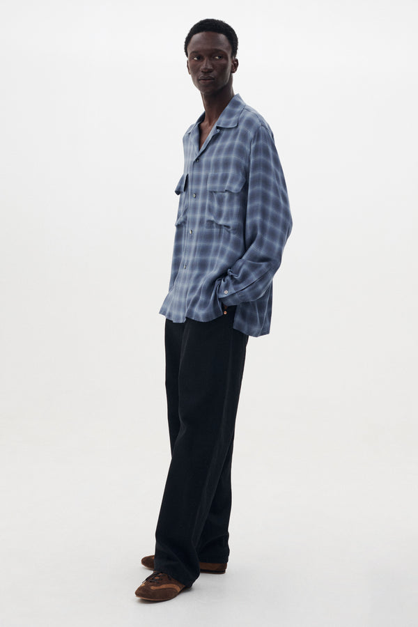 Modal Plaid Open Collar Shirt