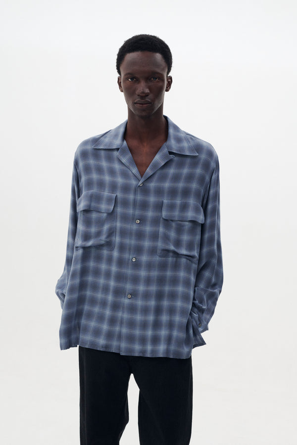 Modal Plaid Open Collar Shirt