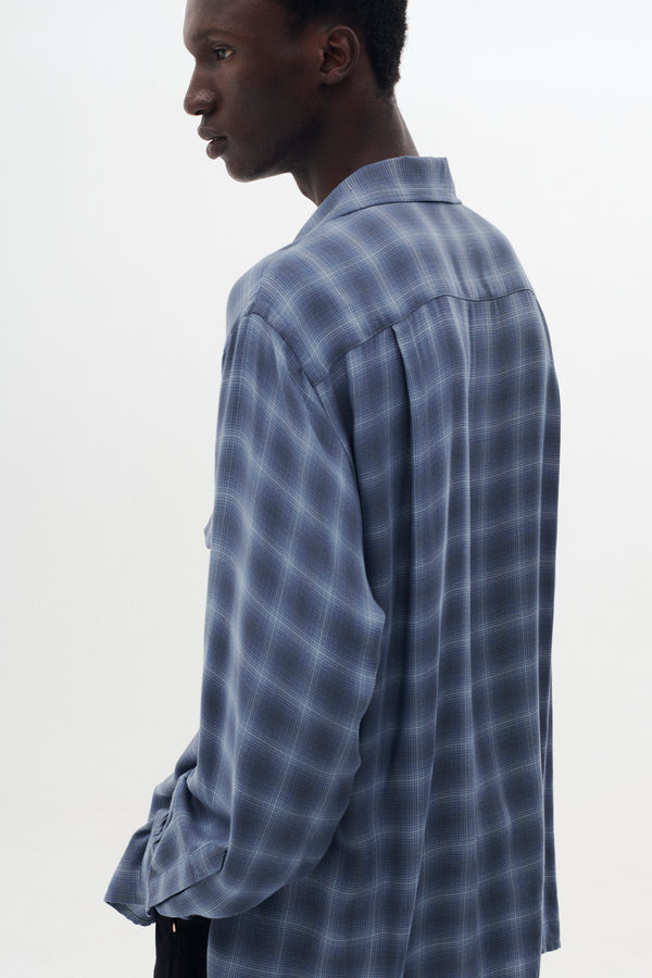 Modal Plaid Open Collar Shirt