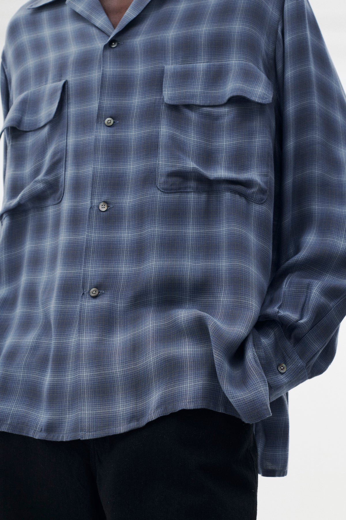 Modal Plaid Open Collar Shirt