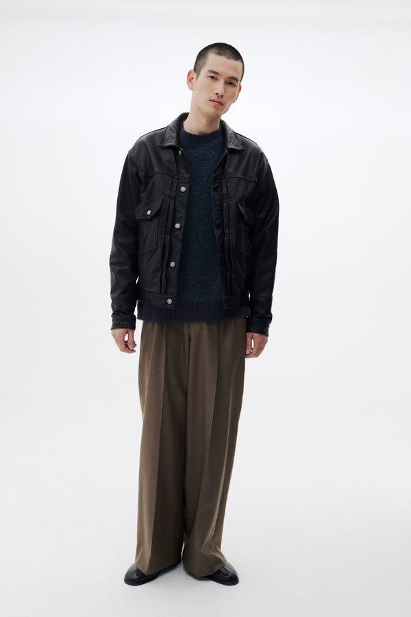 Shrink Cow Leather Trucker Jacket