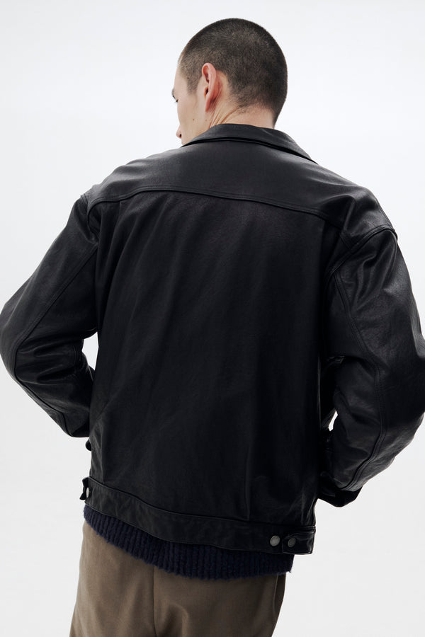 Shrink Cow Leather Trucker Jacket