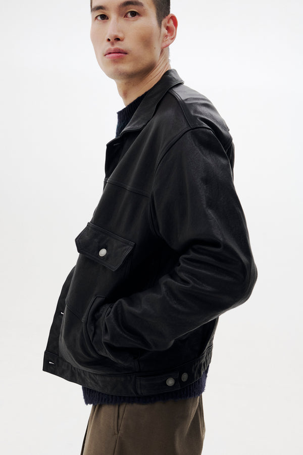 Shrink Cow Leather Trucker Jacket
